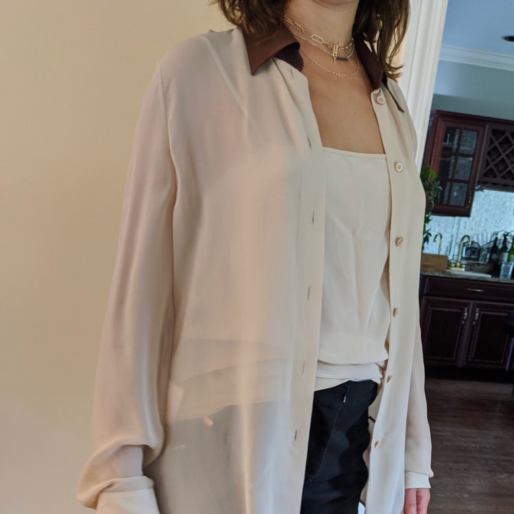 Prada Sheer Button Down Collar Blouse